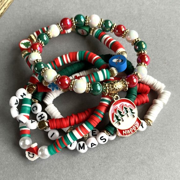 Set of SIX Fun Christmas Bracelets! Red Snow Globe NEW - Picture 1 of 2